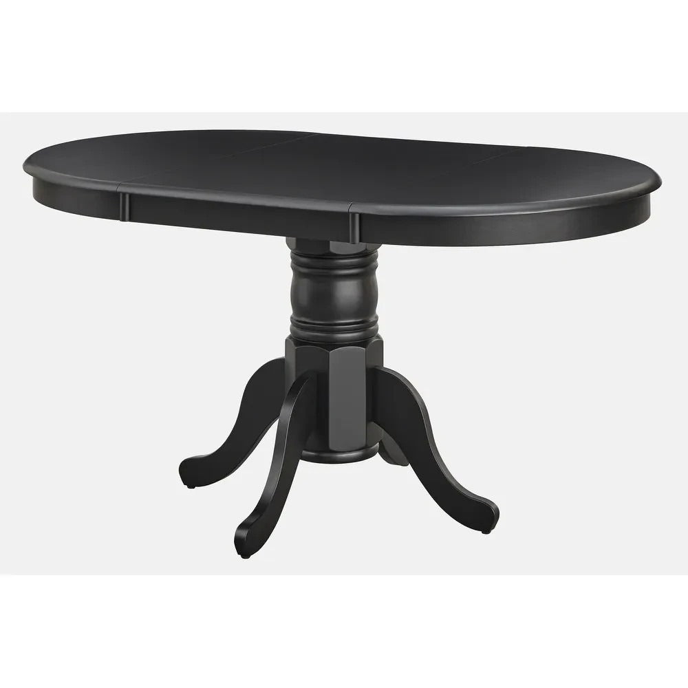 Country Style Pedestal Table: Solid Wood w/ 22in Leaf - Black Finish
