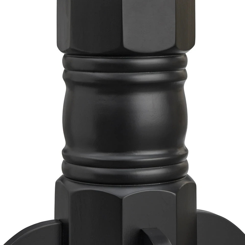 Country Style Pedestal Table: Solid Wood w/ 22in Leaf - Black Finish