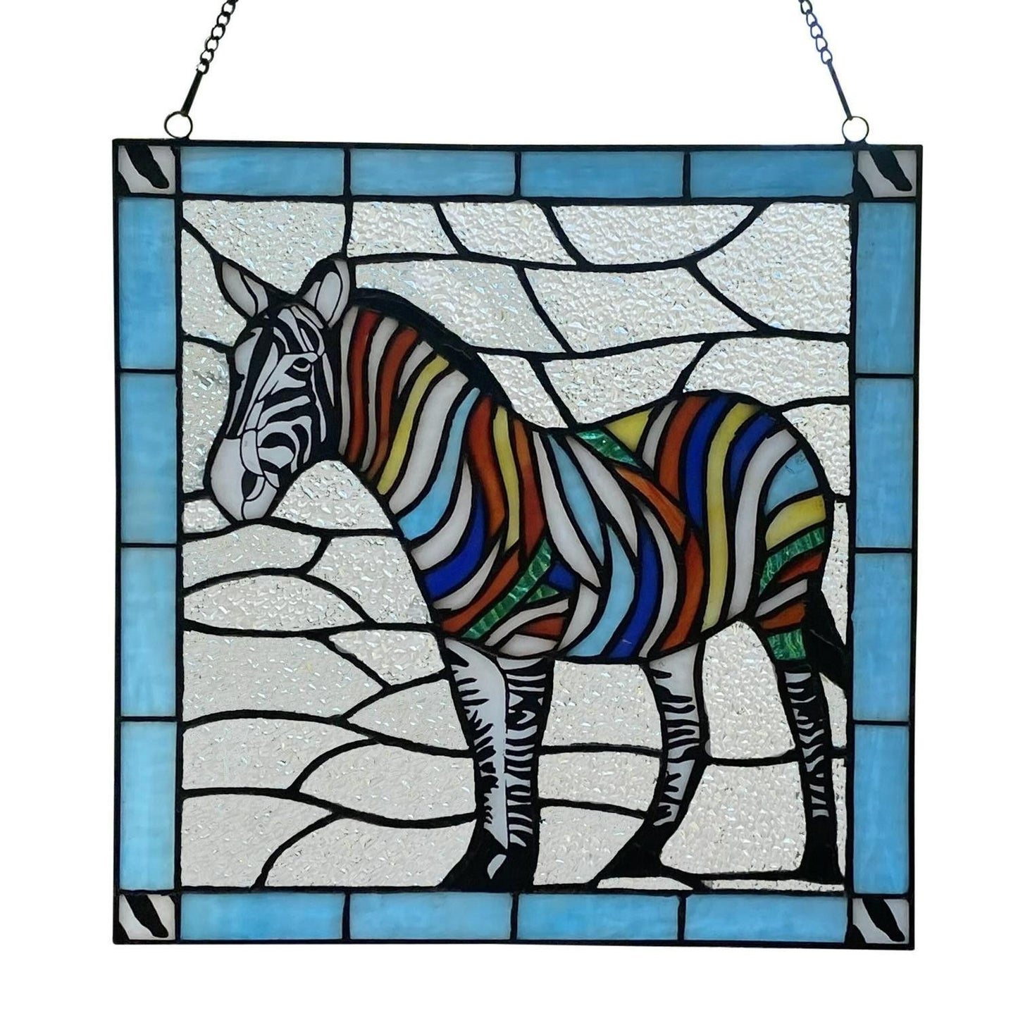 12in Square Zebra Theme Stained Glass Window Panel Suncatcher