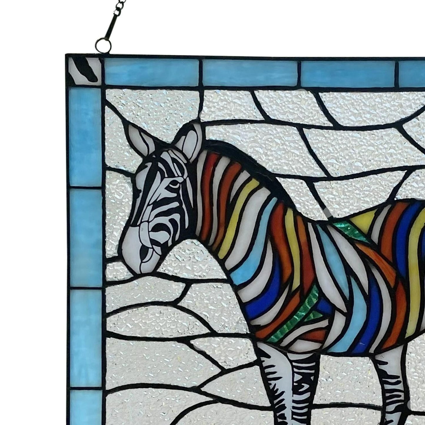 12in Square Zebra Theme Stained Glass Window Panel Suncatcher