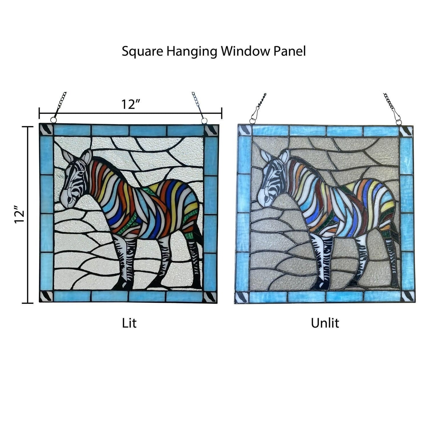 12in Square Zebra Theme Stained Glass Window Panel Suncatcher