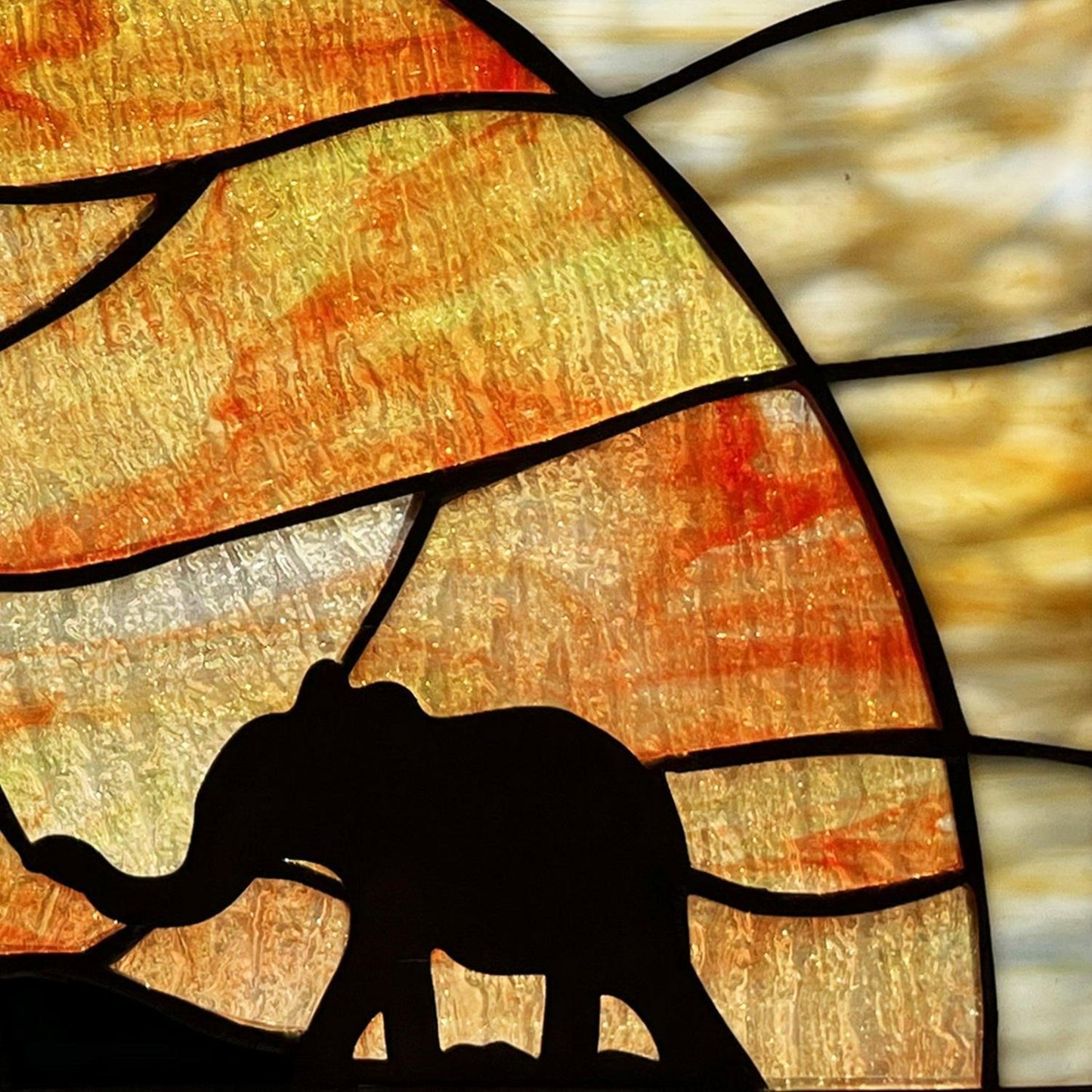 Mother Baby Elephant Stained Glass Tiffany Style Suncatcher Window Panel 14x10in