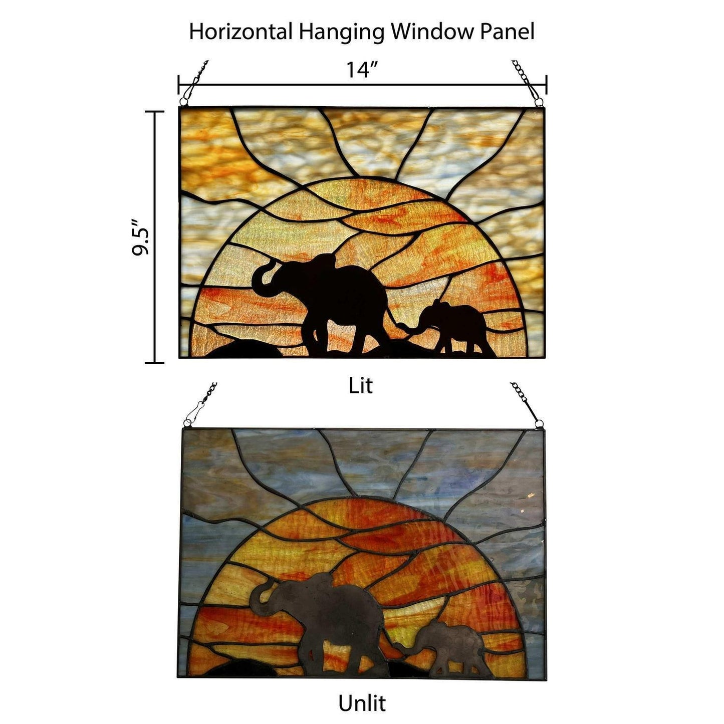 Mother Baby Elephant Stained Glass Tiffany Style Suncatcher Window Panel 14x10in