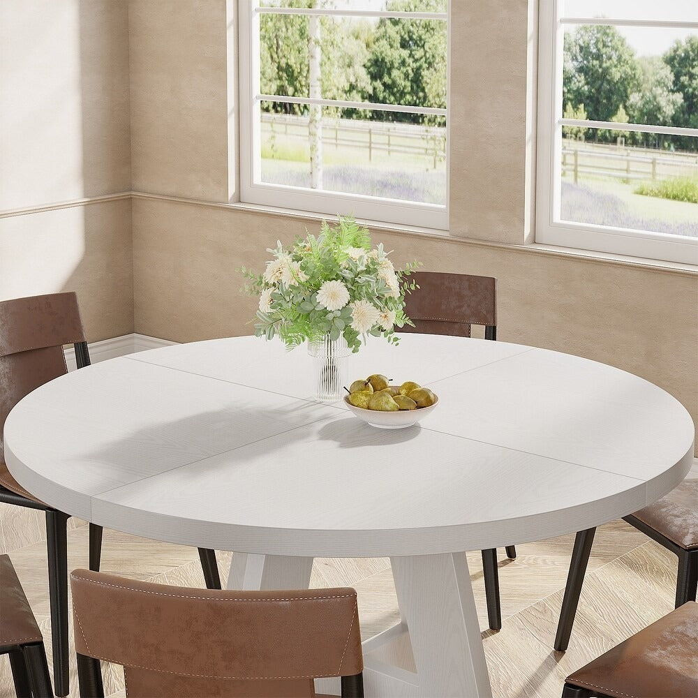 Round Farmhouse Dining Kitchen Table in Rustic Solid White Finish 47in Diameter