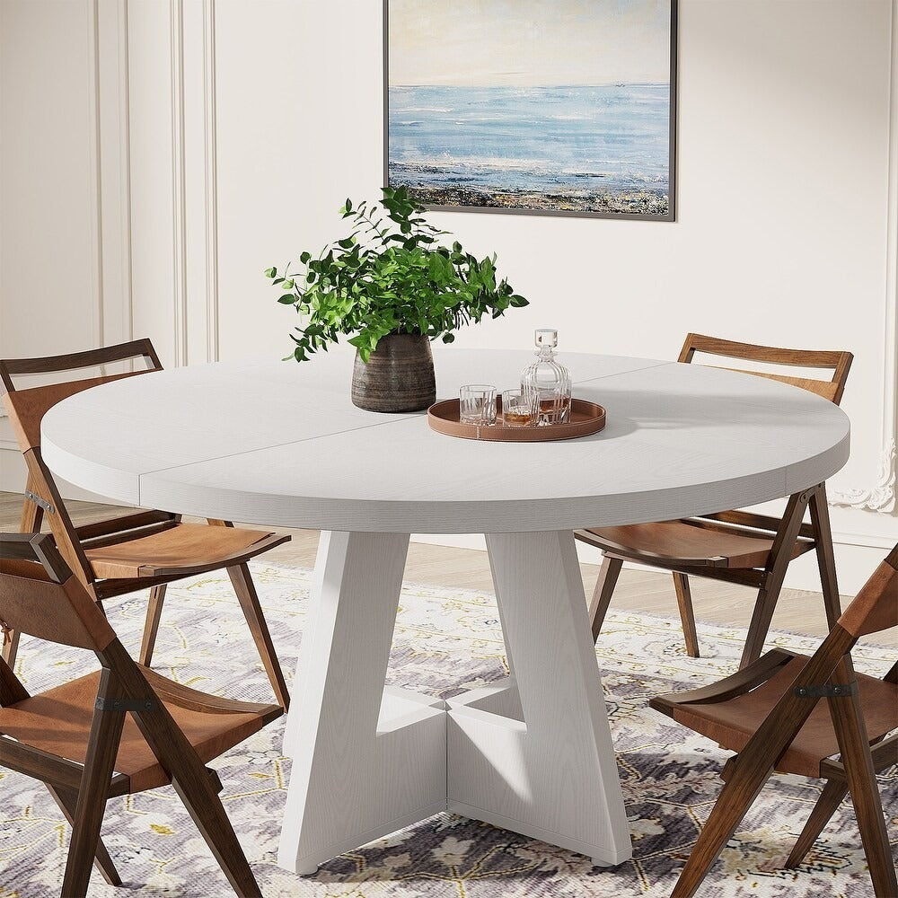 Round Farmhouse Dining Kitchen Table in Rustic Solid White Finish 47in Diameter