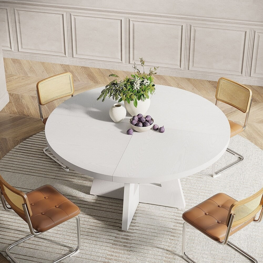 Round Farmhouse Dining Kitchen Table in Rustic Solid White Finish 47in Diameter
