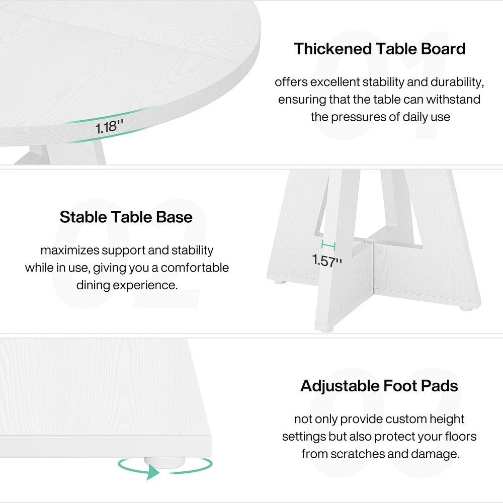 Round Farmhouse Dining Kitchen Table in Rustic Solid White Finish 47in Diameter