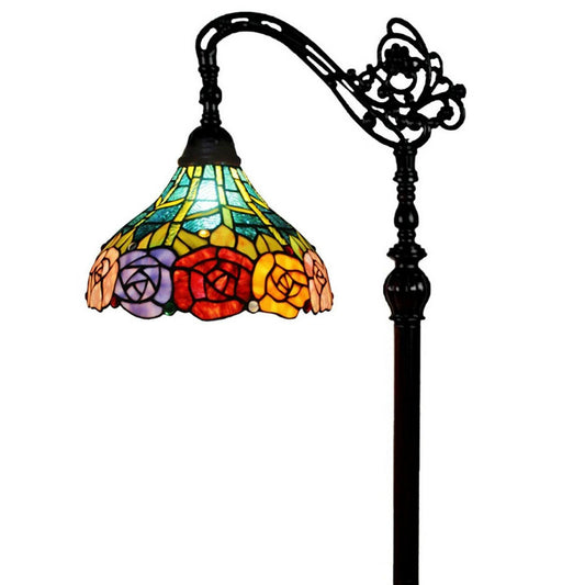Roses Floral Tiffany Style Floor Lamp Arched 62in Tall Stained Glass Reading