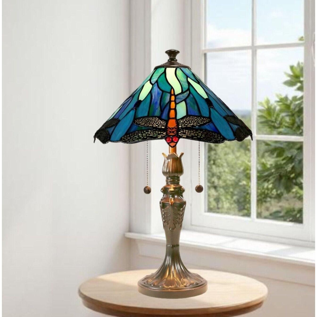 Tiffany Style Iconic Blue Dragonfly Stained Glass Table Lamp Accent Lamp 22in