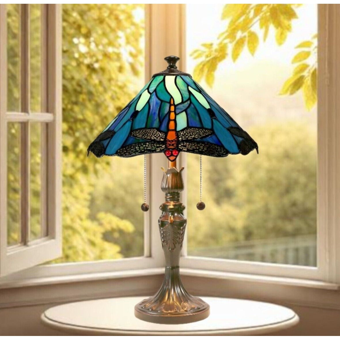 Tiffany Style Iconic Blue Dragonfly Stained Glass Table Lamp Accent Lamp 22in