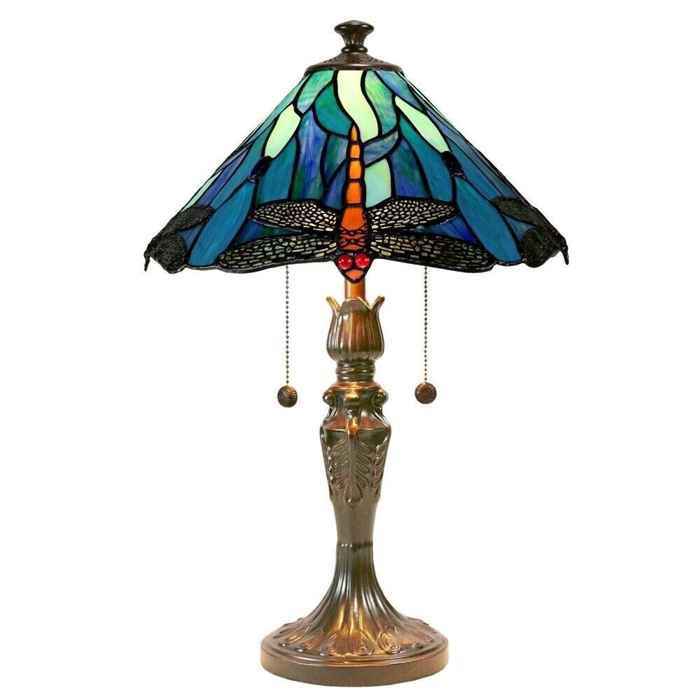 Tiffany Style Iconic Blue Dragonfly Stained Glass Table Lamp Accent Lamp 22in