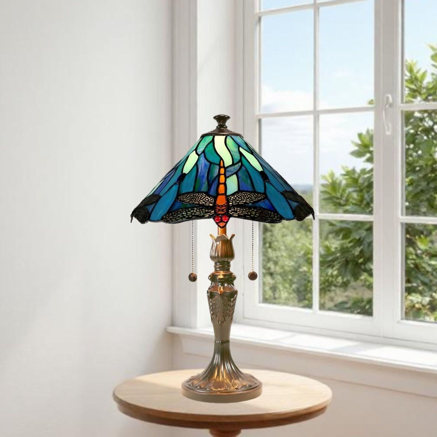 Tiffany Style Iconic Blue Dragonfly Stained Glass Table Lamp Accent Lamp 22in