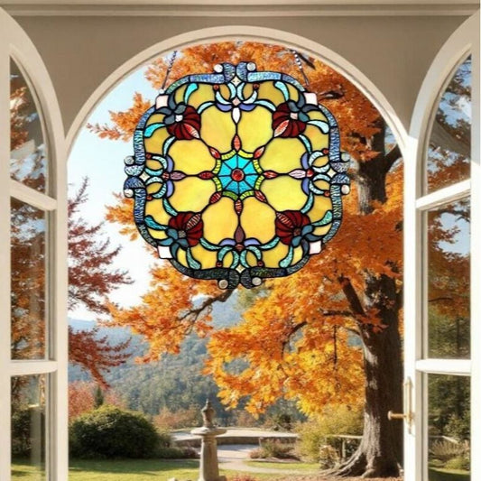 Stained Glass Window Panel Suncatcher Tiffany Style 18in Diameter Window Hanging