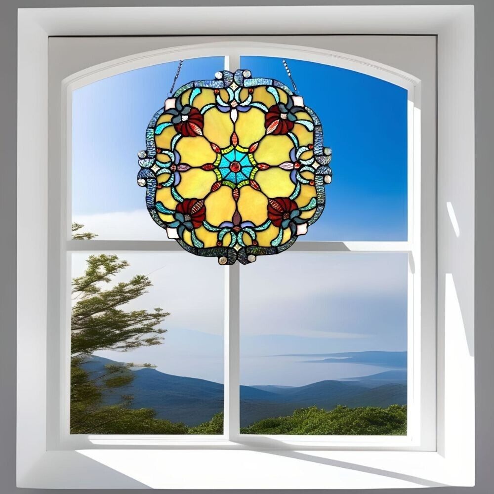 Stained Glass Window Panel Suncatcher Tiffany Style 18in Diameter Window Hanging