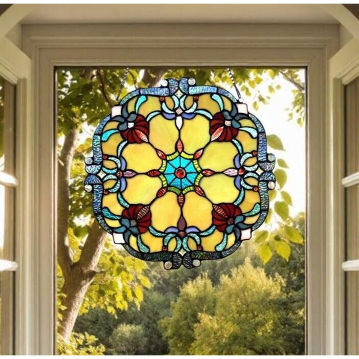 Stained Glass Window Panel Suncatcher Tiffany Style 18in Diameter Window Hanging