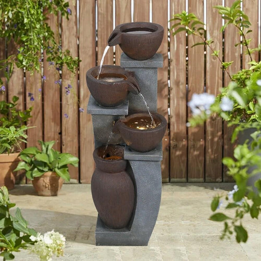 4-Tier Bowl Water Fountain- Garden, Patio, Deck, Backyard Decor Med Size 32.8inT