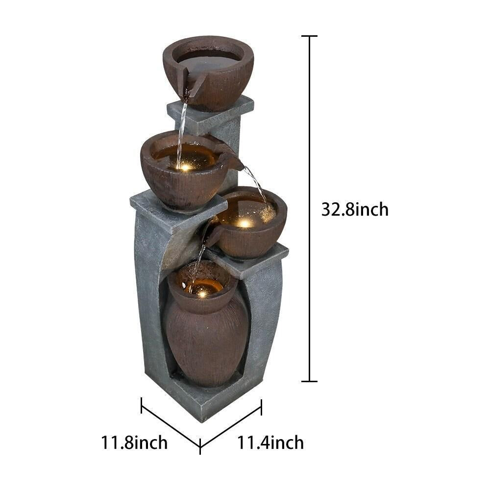 4-Tier Bowl Water Fountain- Garden, Patio, Deck, Backyard Decor Med Size 32.8inT