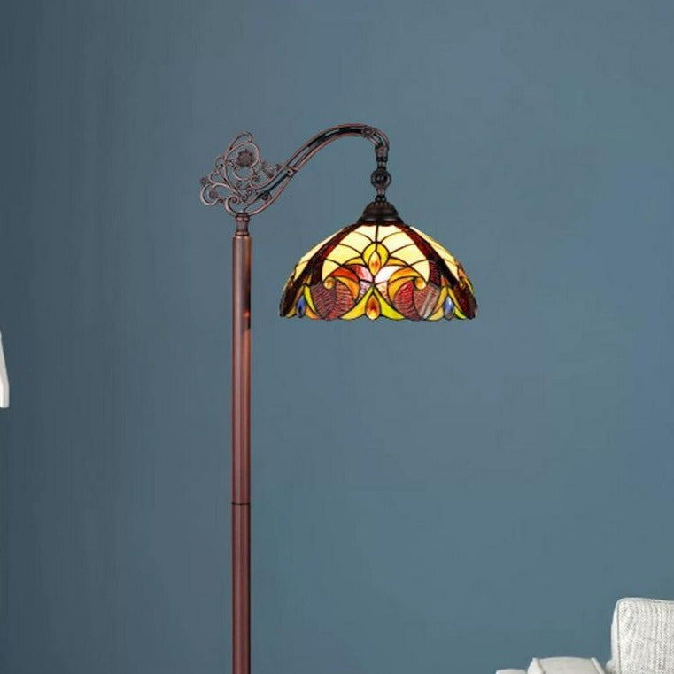 Amber Victorian Reading Floor Lamp Tiffany Style Stained Glass 69.5in