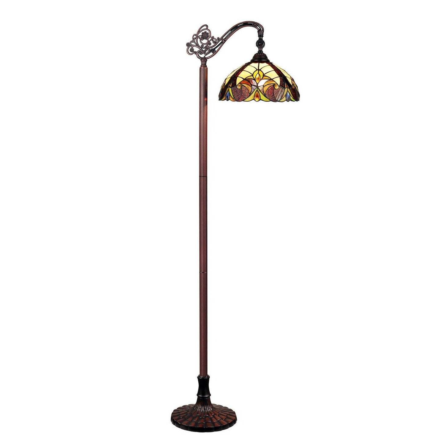Amber Victorian Reading Floor Lamp Tiffany Style Stained Glass 69.5in