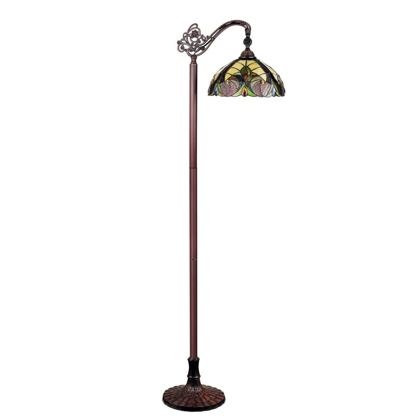 Amber Victorian Reading Floor Lamp Tiffany Style Stained Glass 69.5in