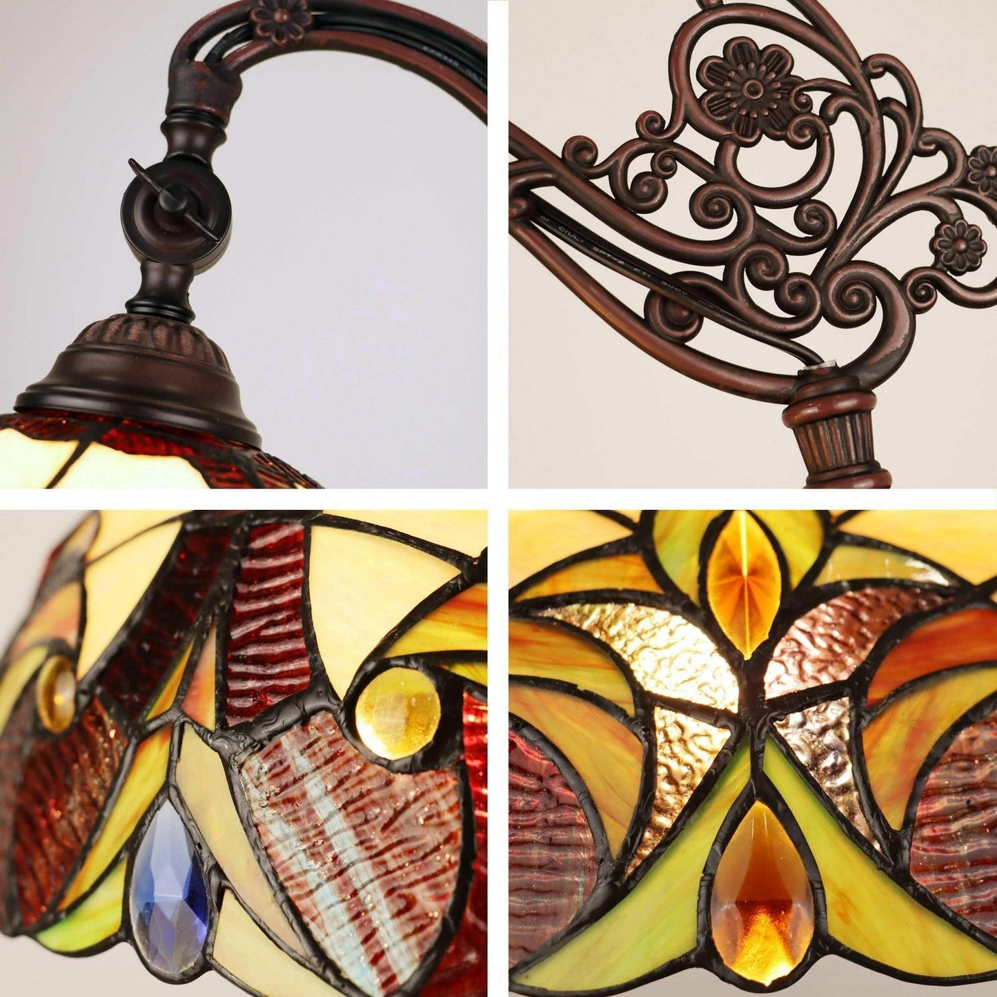 Amber Victorian Reading Floor Lamp Tiffany Style Stained Glass 69.5in