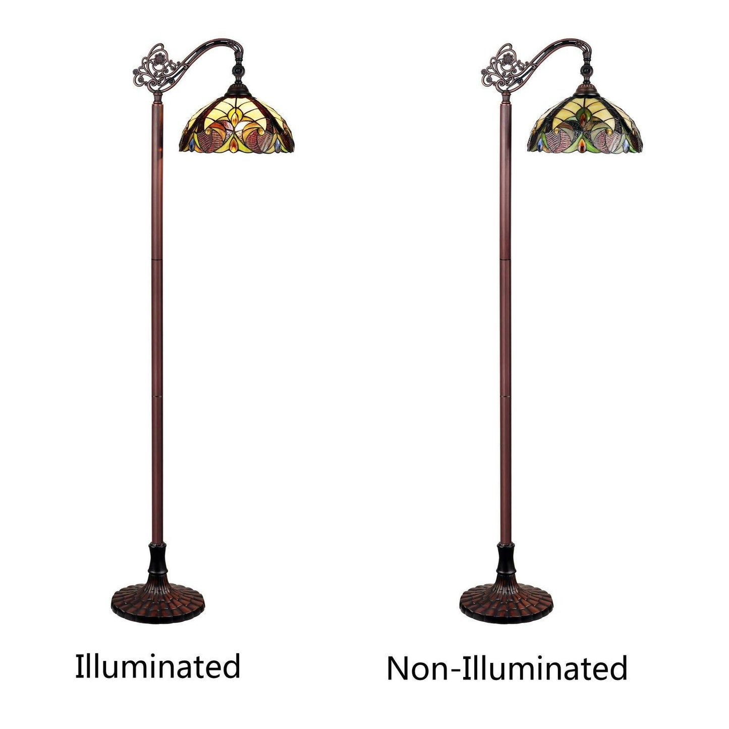 Amber Victorian Reading Floor Lamp Tiffany Style Stained Glass 69.5in