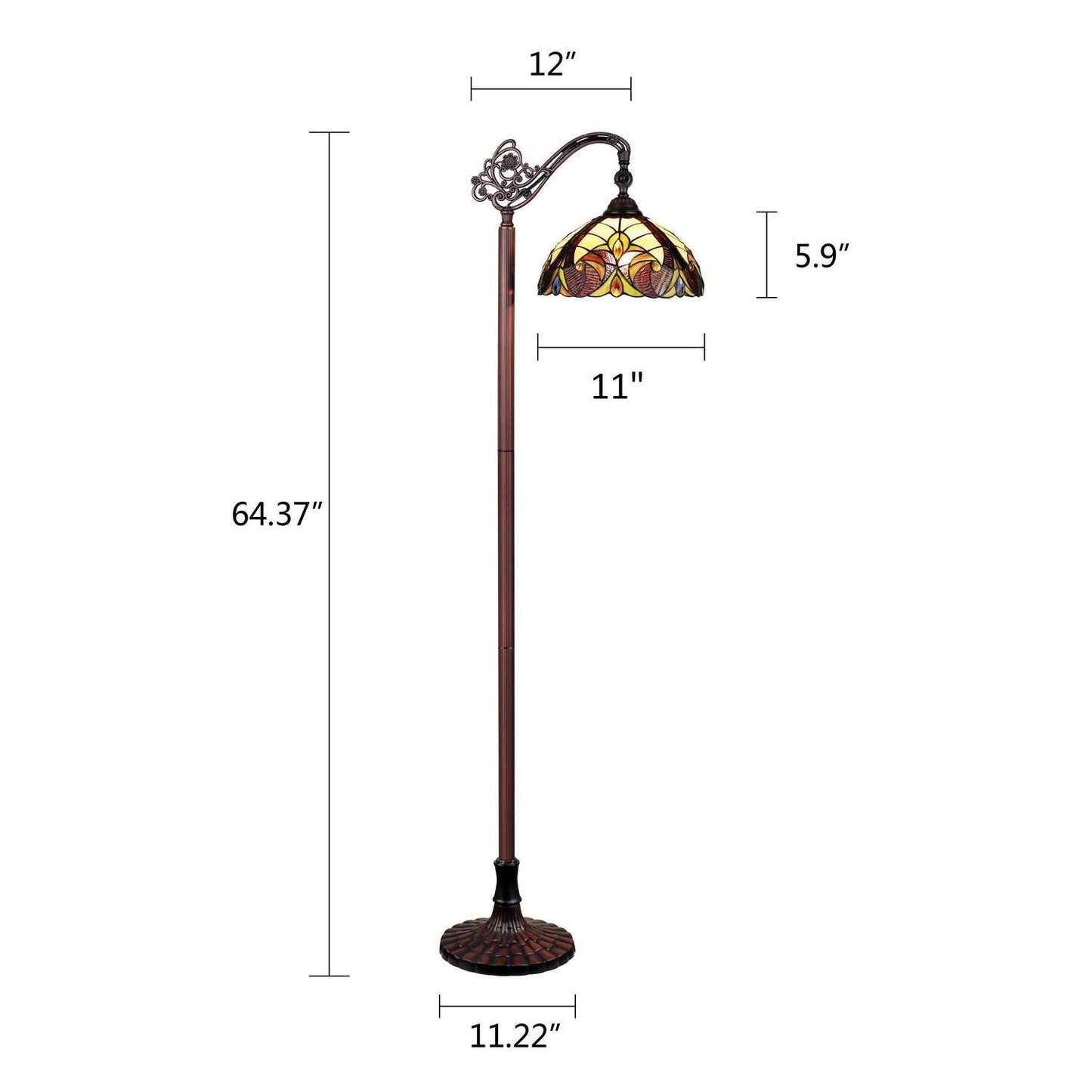 Amber Victorian Reading Floor Lamp Tiffany Style Stained Glass 69.5in