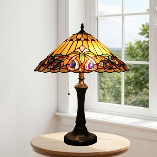 Exquisite Tiffany Style Stained Glass Table Lamp with Antique Brass Finish