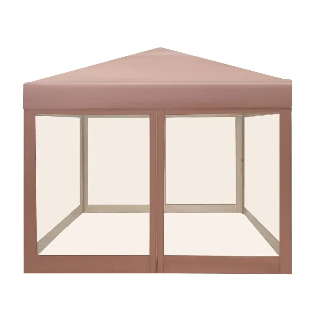 10x10ft Pop-Up Adjustable Canopy Gazebo w/ Netting, Vented Top, Wheeled Bag TAN
