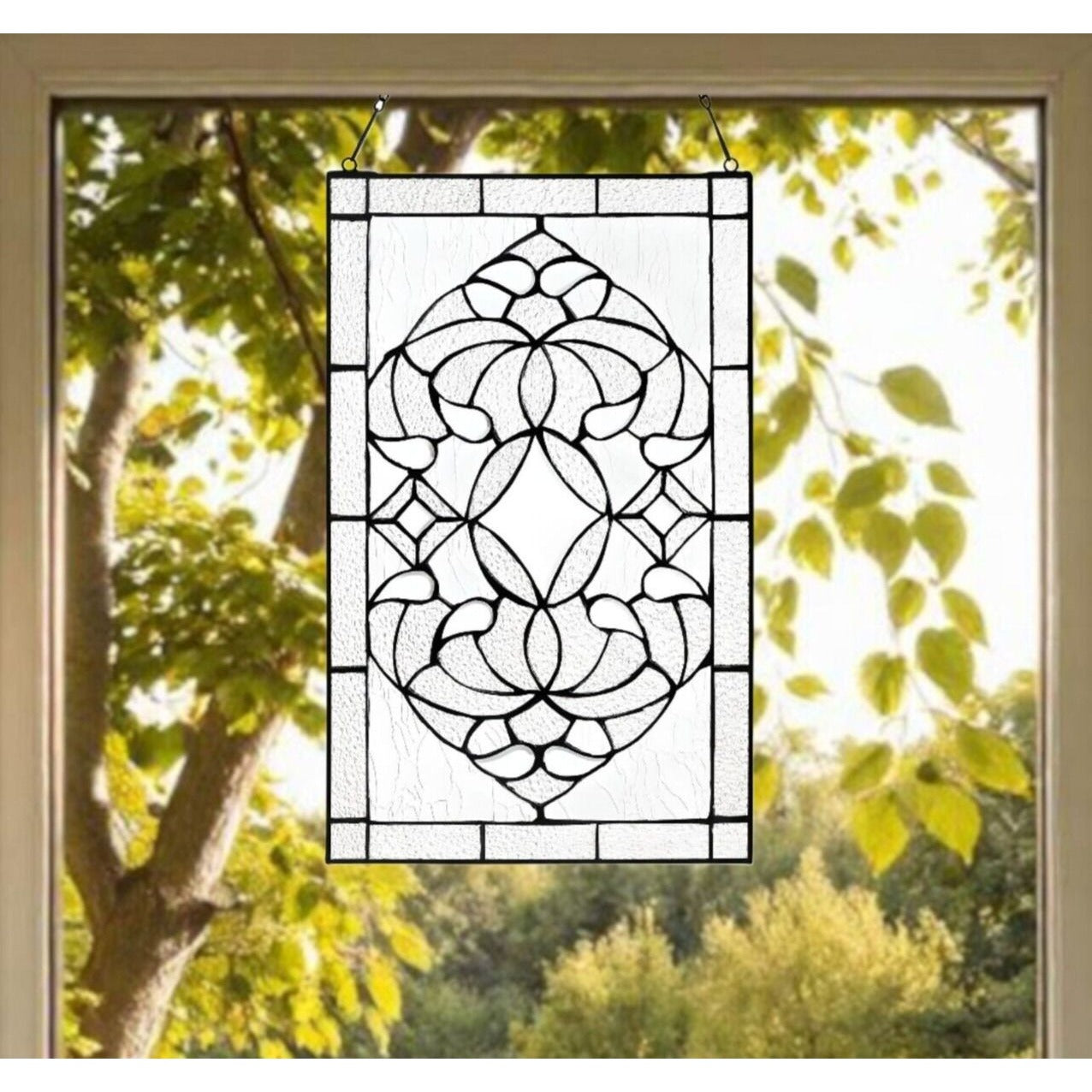 Tiffany Style Stained Glass Floral Suncatcher Window Panel Clear 12x20in