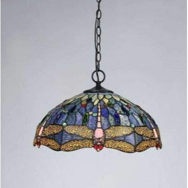 Blue Dragonfly Design Hanging Pendant Ceiling Light Tiffany Style Stained Glass