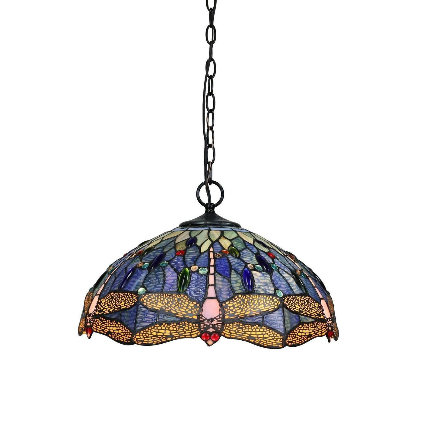 Blue Dragonfly Design Hanging Pendant Ceiling Light Tiffany Style Stained Glass