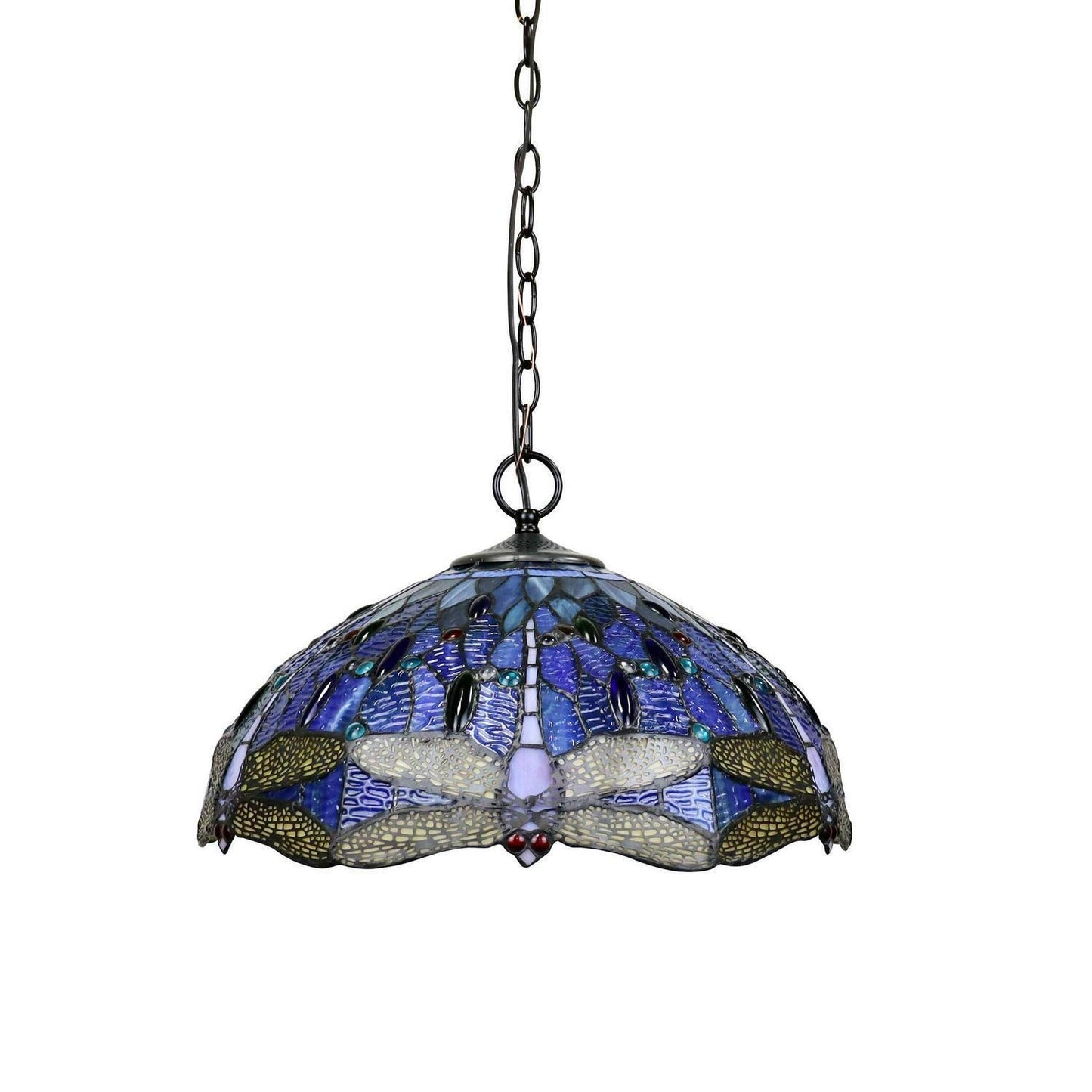 Blue Dragonfly Design Hanging Pendant Ceiling Light Tiffany Style Stained Glass