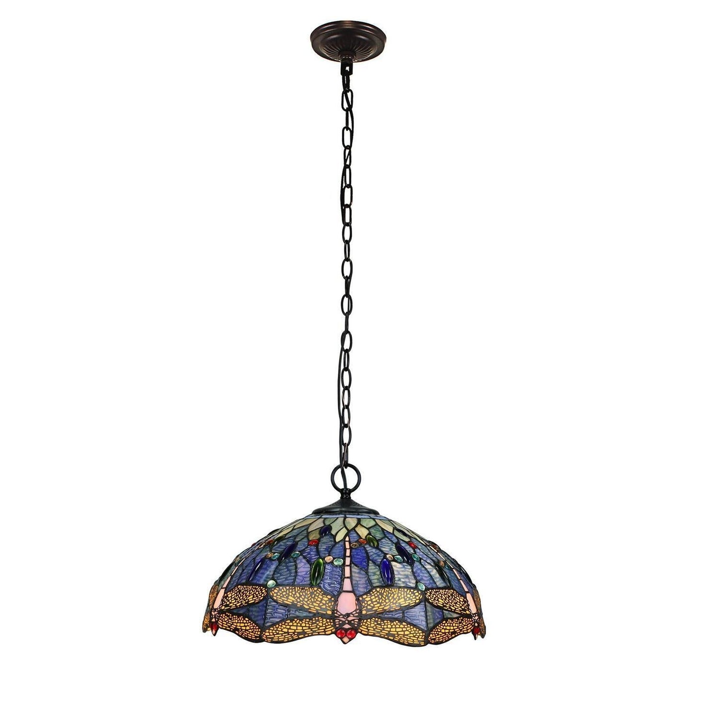 Blue Dragonfly Design Hanging Pendant Ceiling Light Tiffany Style Stained Glass