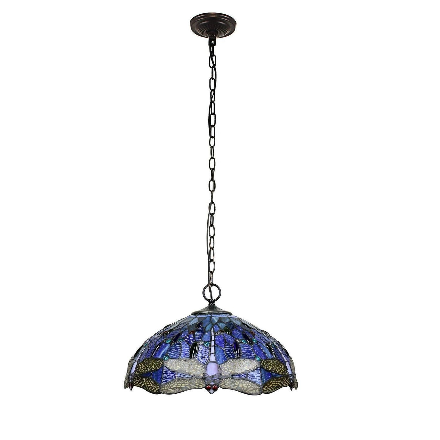 Blue Dragonfly Design Hanging Pendant Ceiling Light Tiffany Style Stained Glass