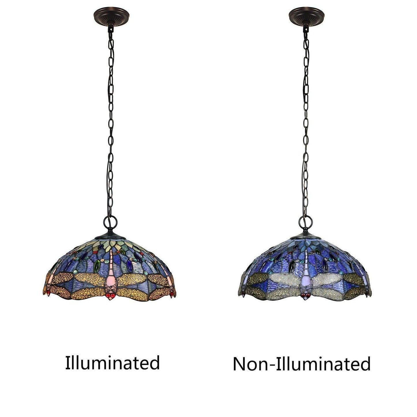Blue Dragonfly Design Hanging Pendant Ceiling Light Tiffany Style Stained Glass