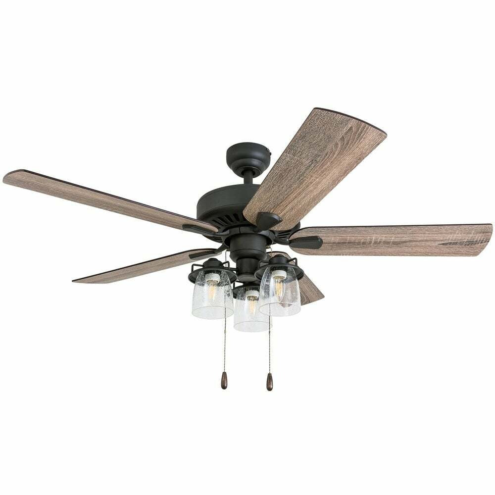 Rustic Farmhouse Style Aged Bronze LED Lighted Ceiling Fan - 5 Blade 52in