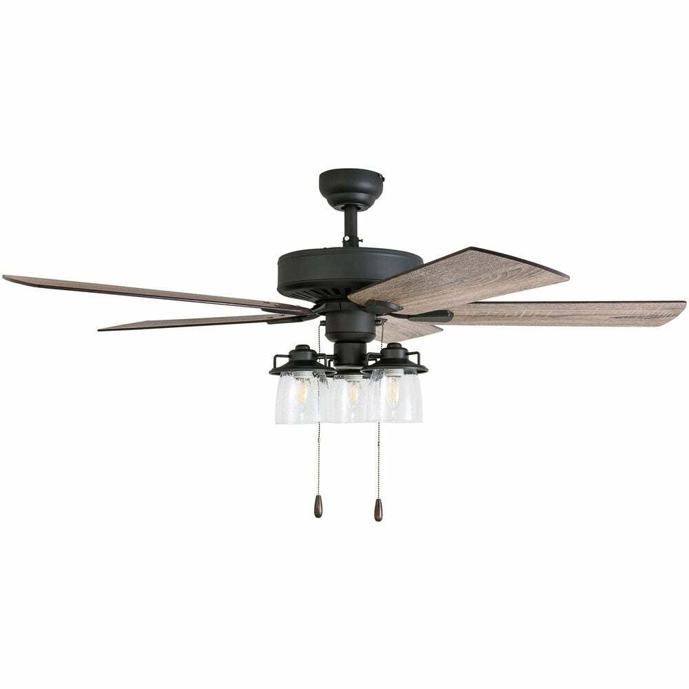 Rustic Farmhouse Style Aged Bronze LED Lighted Ceiling Fan - 5 Blade 52in