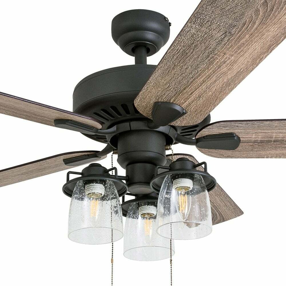 Rustic Farmhouse Style Aged Bronze LED Lighted Ceiling Fan - 5 Blade 52in