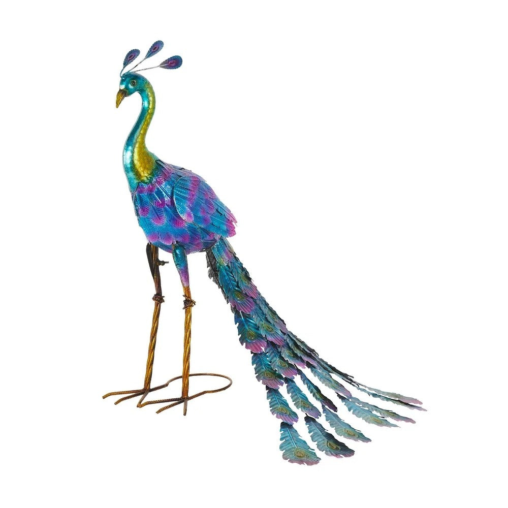 Peacock Statue With Tail Spread Metallic Garden Lawn Yard Decoration 28in Tall