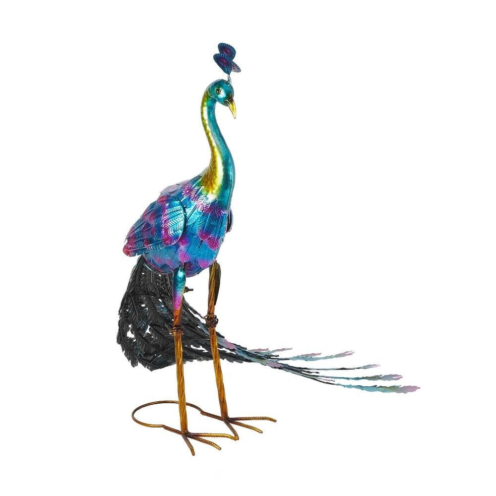 Peacock Statue With Tail Spread Metallic Garden Lawn Yard Decoration 28in Tall