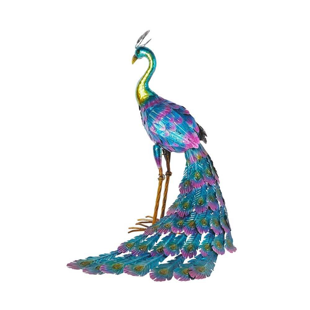 Peacock Statue With Tail Spread Metallic Garden Lawn Yard Decoration 28in Tall