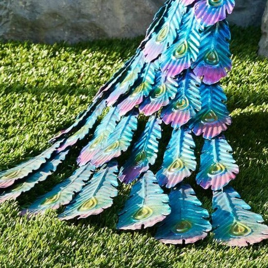 Peacock Statue With Tail Spread Metallic Garden Lawn Yard Decoration 28in Tall