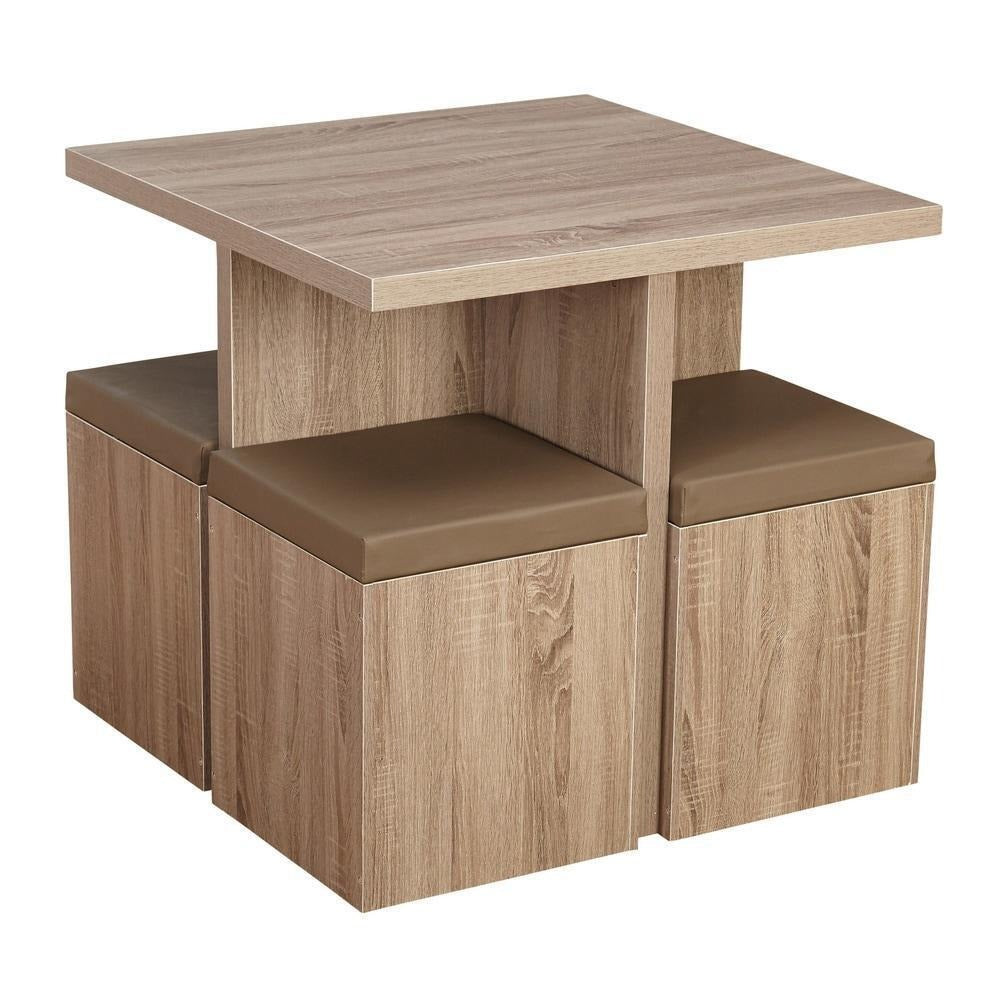 Dining Set Table With 4 Storage Ottomans 5 Piece Dining Set Tan