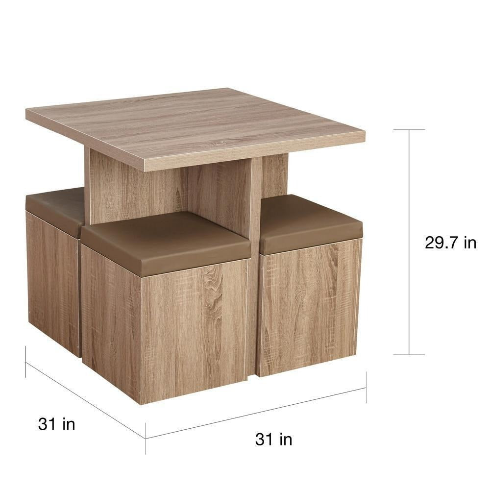 Dining Set Table With 4 Storage Ottomans 5 Piece Dining Set Tan