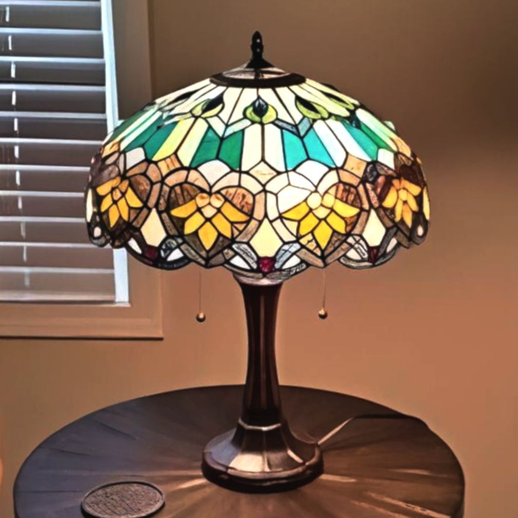 Turquoise Victorian Design Tiffany Style Stained Glass Table Lamp 21in