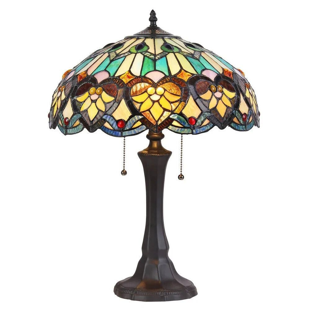 Turquoise Victorian Design Tiffany Style Stained Glass Table Lamp 21in