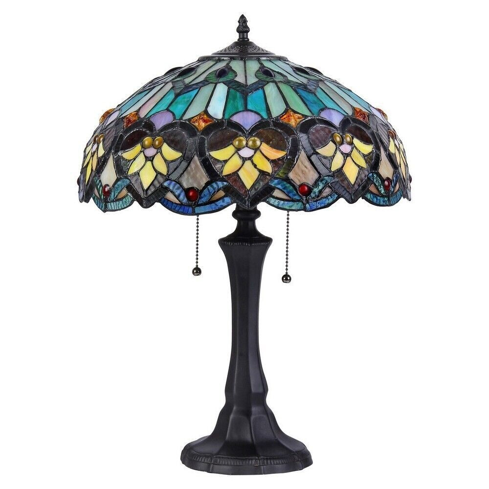 Turquoise Victorian Design Tiffany Style Stained Glass Table Lamp 21in