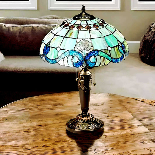 Stained Glass Tiffany Style Vintage Accent Victorian Theme Table Lamp in Blue