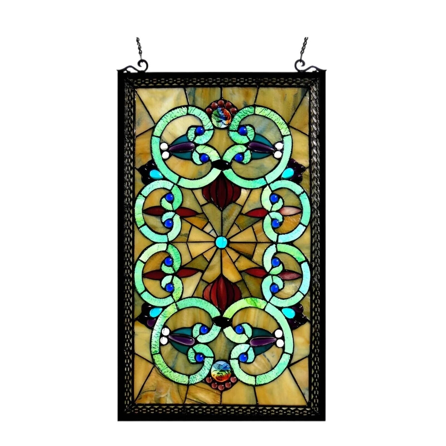 Stained Glass Suncatcher Hanging Window Panel - Victorian Design 17x28in